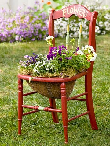 For the broken down chairs I trash picked--Chair Planters--http://www.bhg.com/gardening/container/plans-ideas/chair-planters/?page=2: 