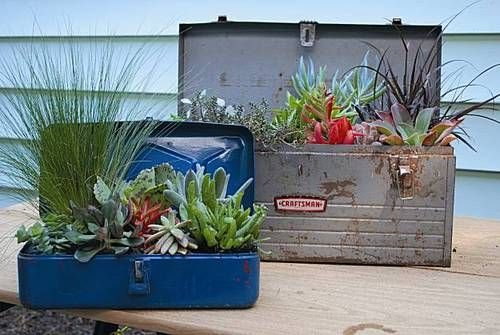 Old toolboxes  --->  container gardens: 