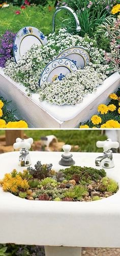 24 Creative Garden Container Ideas | Sink planters! This might be a fun idea in my garden area at the apt next year. ST