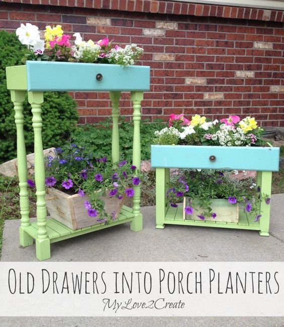 Old Drawers into Porch Planters: 