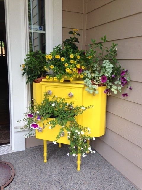 Vintage Sewing Cabinet Turned Porch Planter: 
