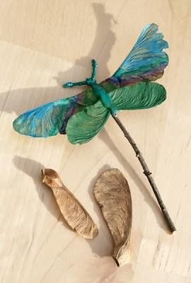 making dragonflies using maple seeds and twigs - for fairy garden: