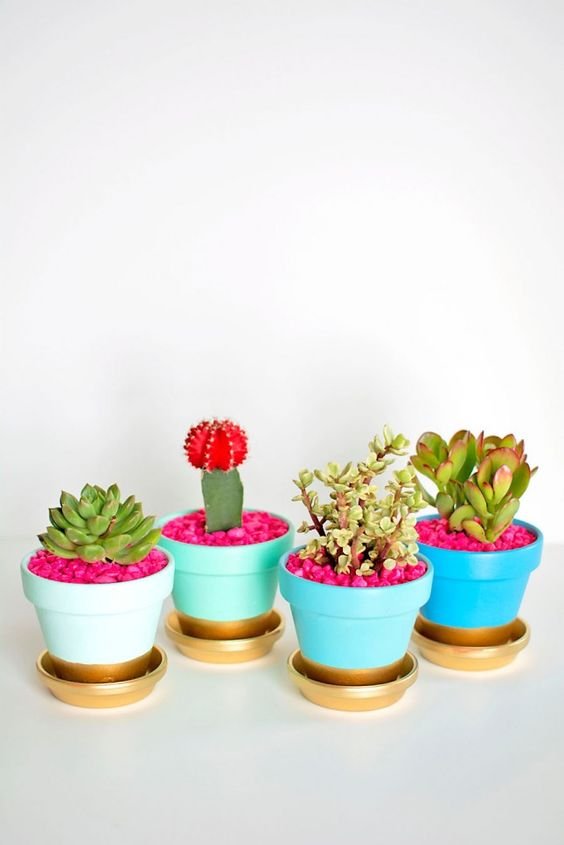 DIY these gold-dipped pots to make succulent centerpieces.: