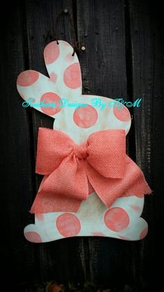 Aqua/Coral vintage Bunny door hanger, bunny wreath,  wooden door hanger, wooden Easter decor