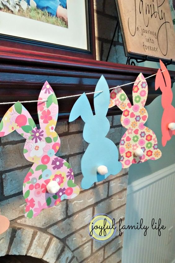 Bunny Banners. Colorful bunny templates with cotton tails - An easy and kid-friendly Easter decoration, from Joyful Family Life.: 