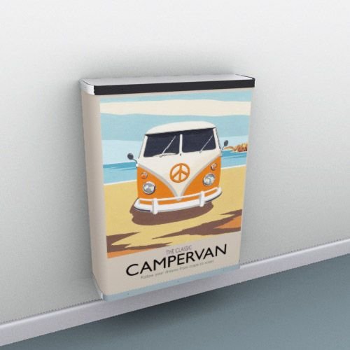Soft sandy yellow and retro classic mustard with dreamy campervan illustration: 