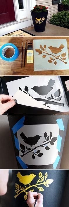 Stencil An Outdoor Planter. Good idea to use glocomo calcar el pajarito w in the dark paint to put the house number on a pot.