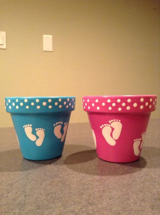 Hand Painted Baby Shower Flower Pot on Etsy, $6.00