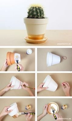 Como pintar macetas de-barro rayas how to paint pots                                                                                                                                                     MÃ¡s